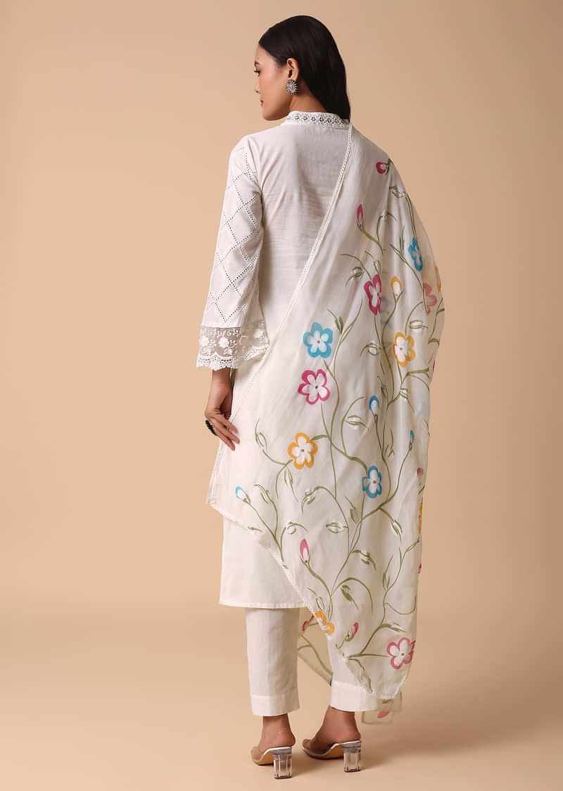 White Cotton Kurta Pant Set