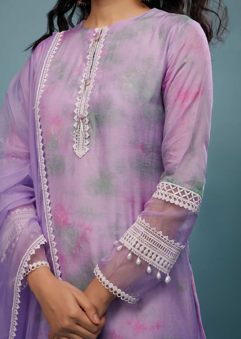 Lavender Purple Embroidered Palazzo Suit In Viscose Silk