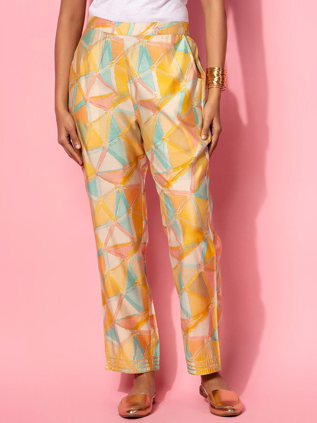 Yellow Printed Silk Blend Co-Ords