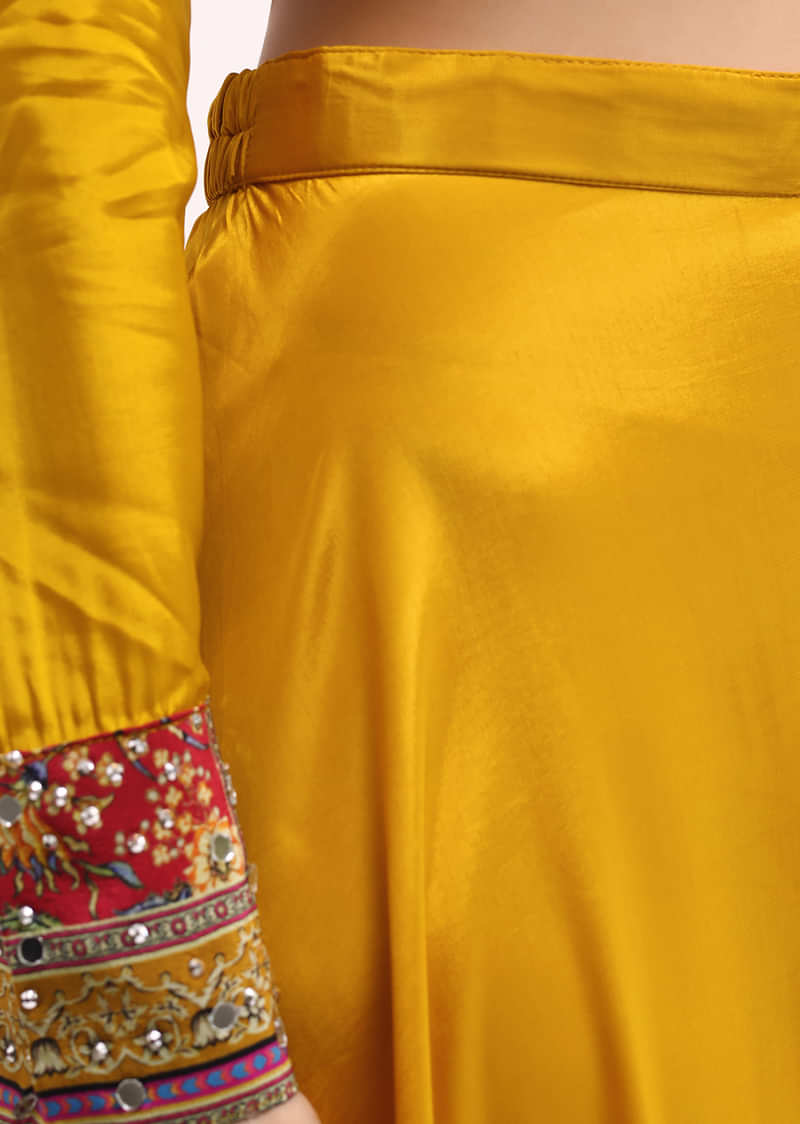 Yellow Embroidered Crepe Kurta Palazzo Set